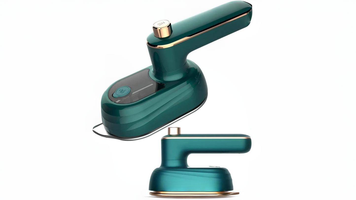 Mini Travel Iron Green Gold Foldable Stainless Steel.